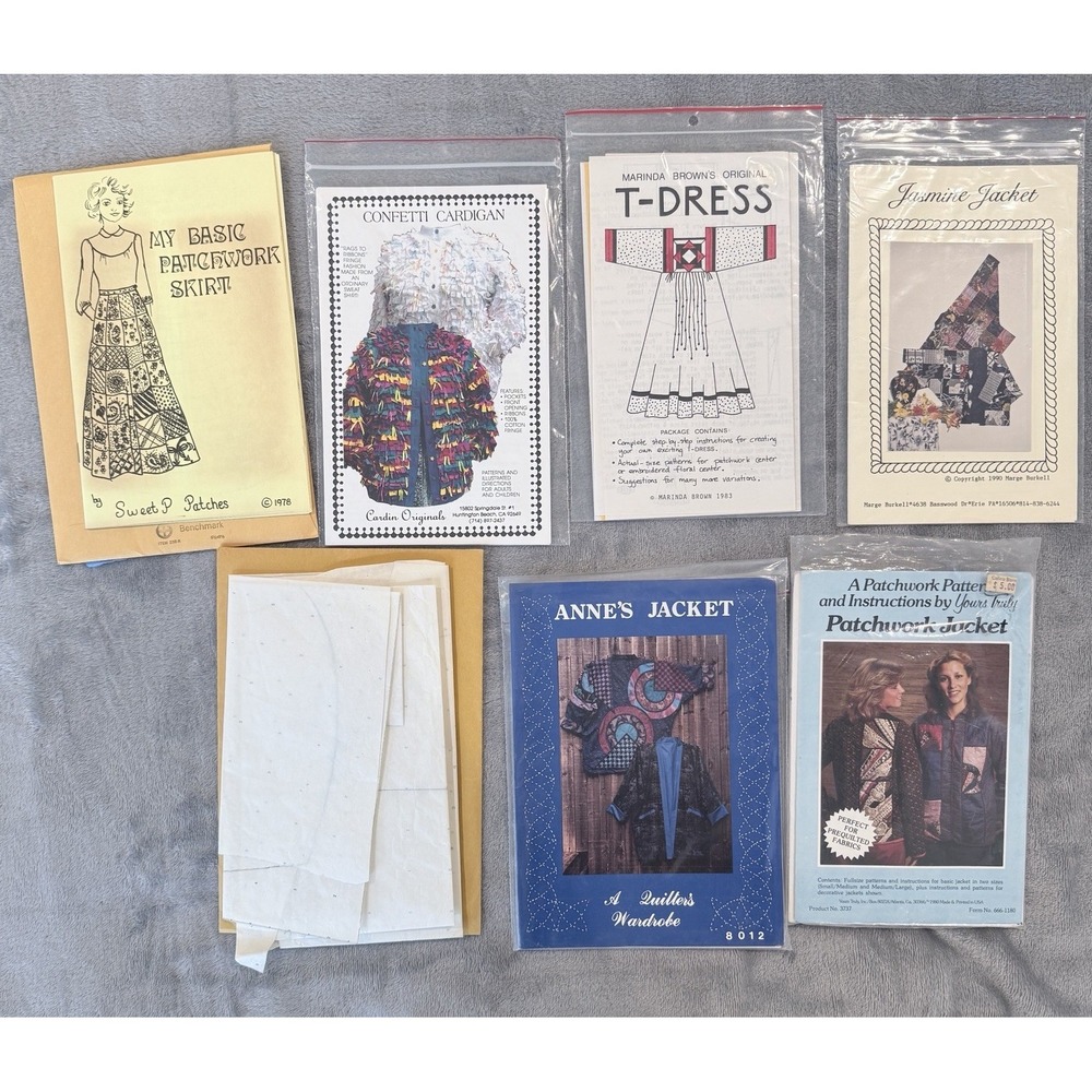 7 VTG Patchwork Quilted Jacket Sewing Pattern Lot Marinda Brown Yours Truly 70s